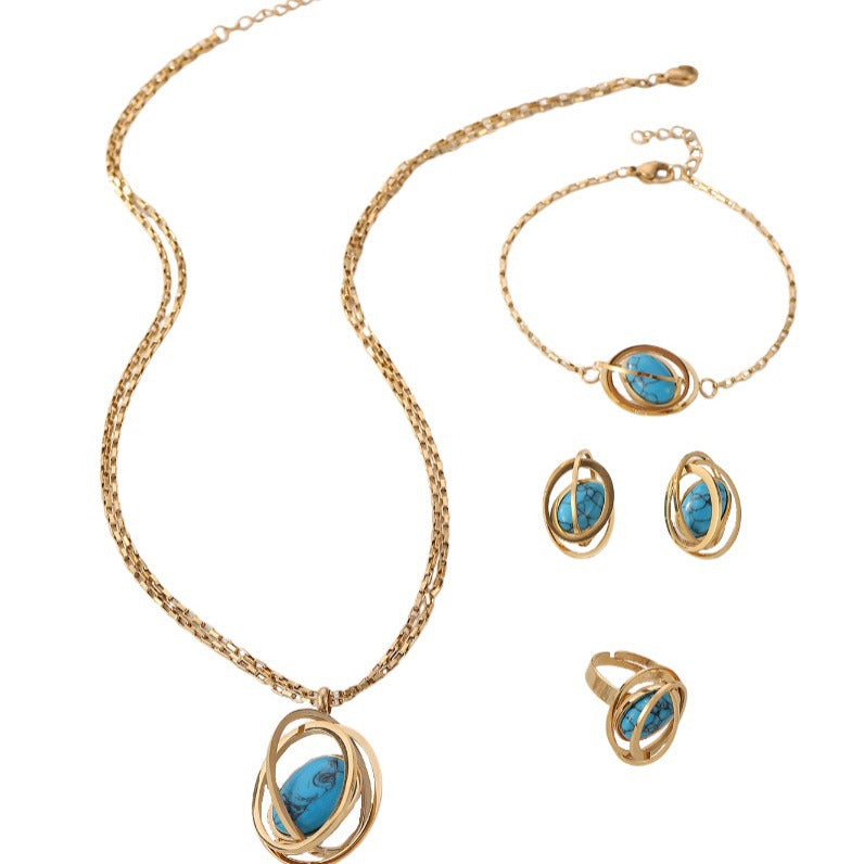 Elegant Blue Planet Jewelry Set Necklace, Bracelet, Earrings for Women (2)