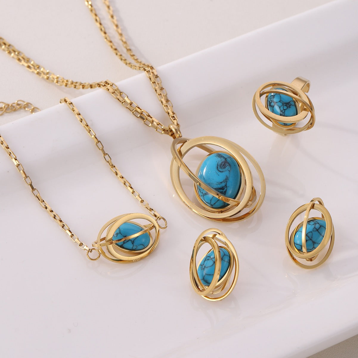 Elegant Blue Planet Jewelry Set Necklace, Bracelet, Earrings for Women (5)