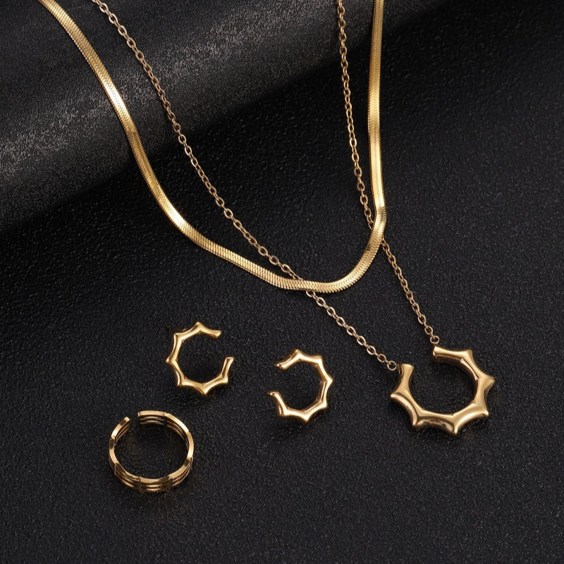 Elegant Double-Layer Titanium Steel U-Shaped Pendant Necklace Set (5)