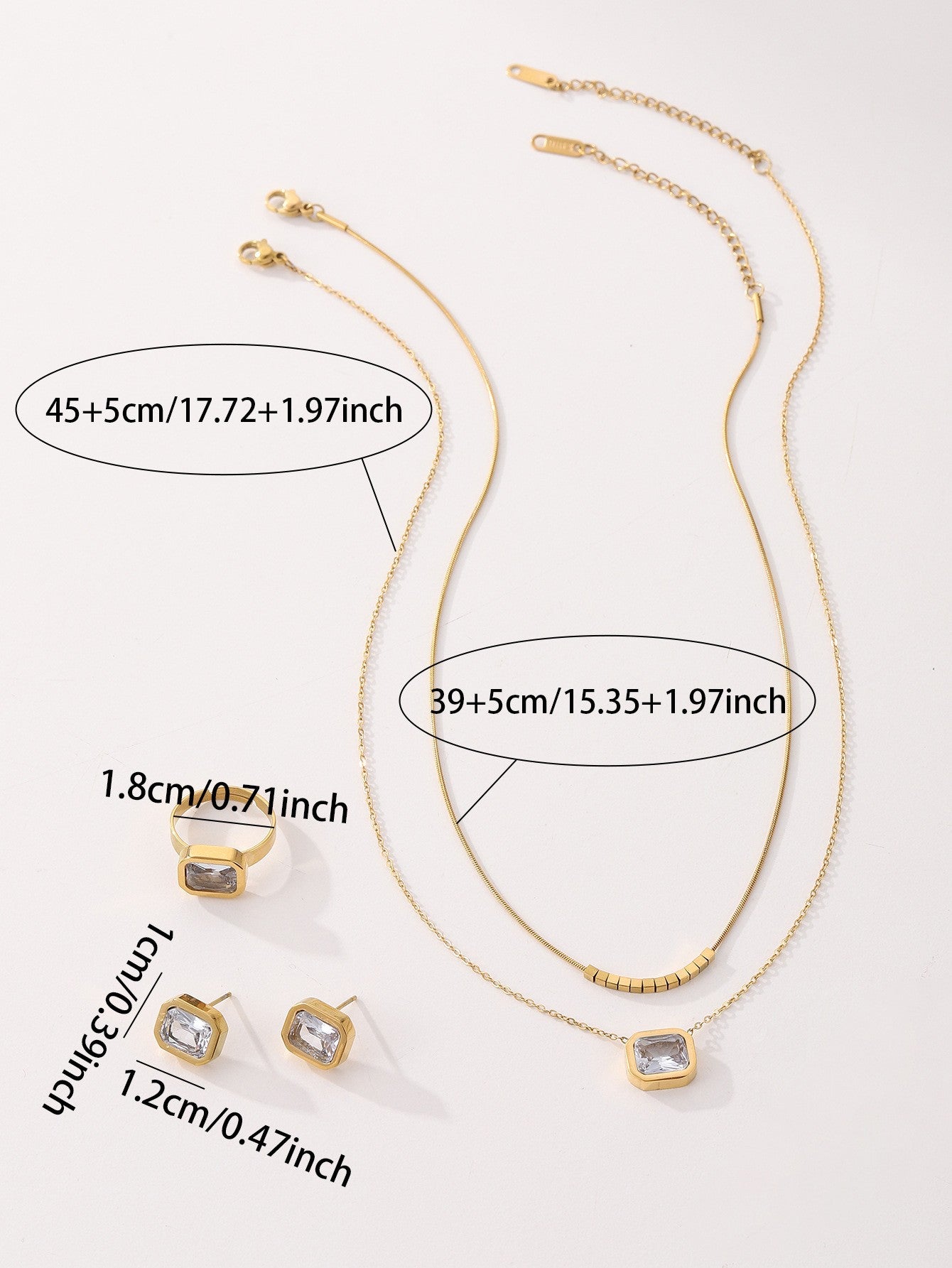 Elegant Double Layer Necklace Set with Crystal Earrings and Ring