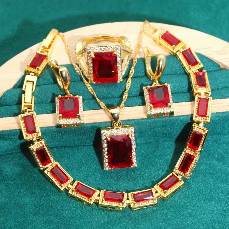 Elegant Red Gemstone Gold Jewelry Set for Women