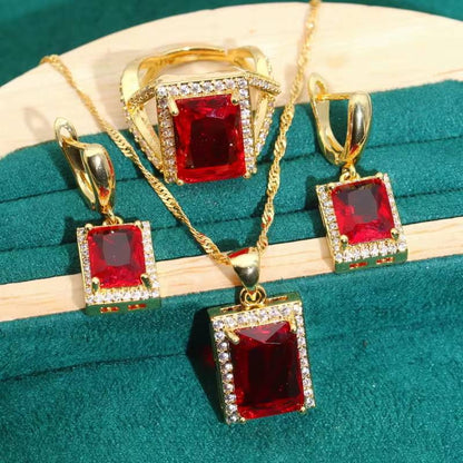 Elegant Red Gemstone Gold Jewelry Set for Women (10)