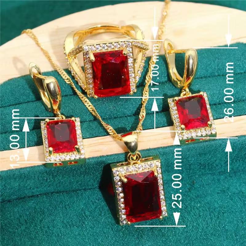 Elegant Red Gemstone Gold Jewelry Set for Women (2)