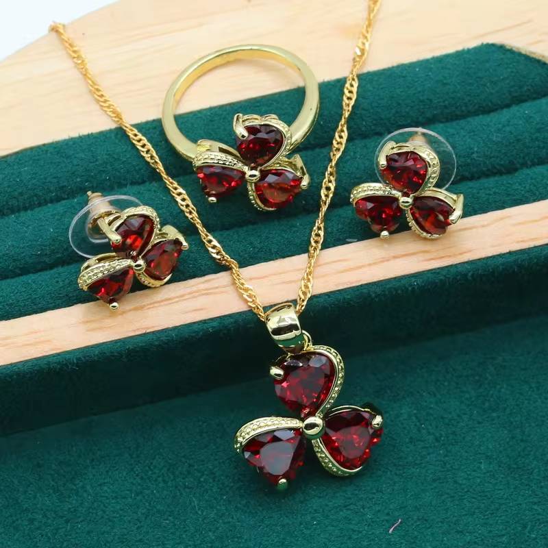 Elegant Red Topaz Bridal Jewelry Set - 14K Gold-Filled