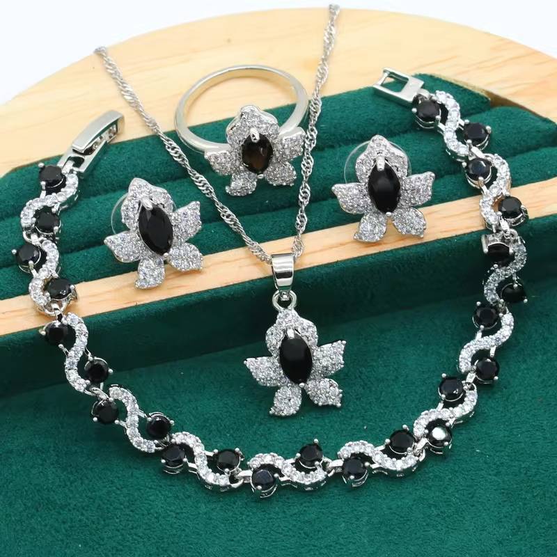 Elegant Silver Jewelry Set for Women Bracelet, Necklace, Earrings, Ring