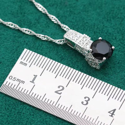 Exquisite Black White Crystal 925 Silver Jewelry Sets For Women (2)