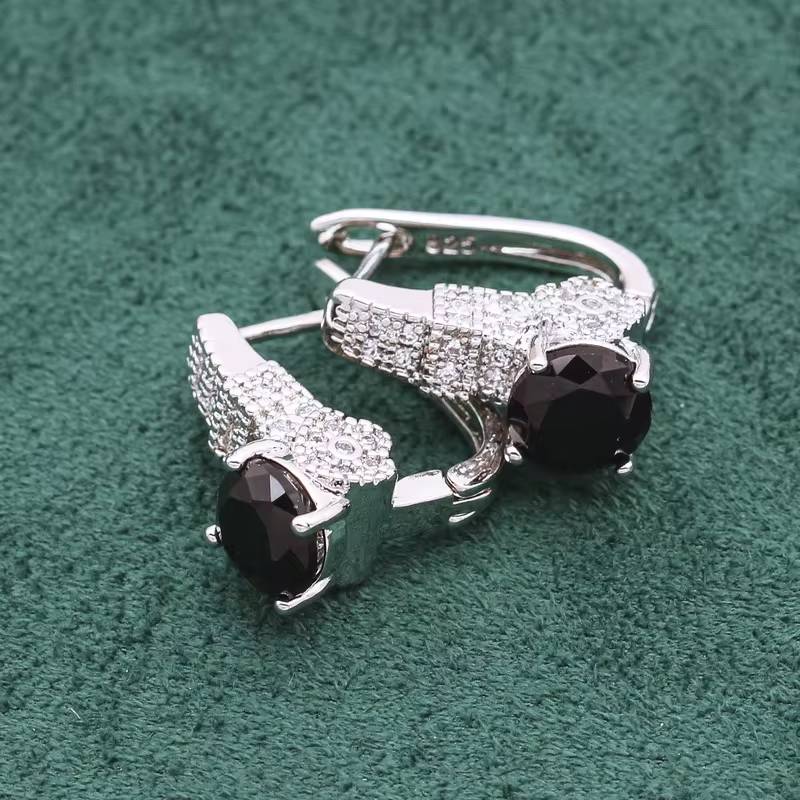 Exquisite Black White Crystal 925 Silver Jewelry Sets For Women (4)