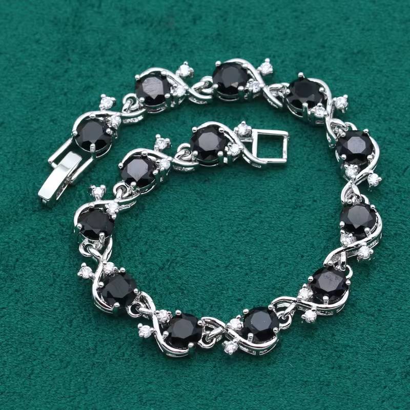 Exquisite Black White Crystal 925 Silver Jewelry Sets For Women (6)