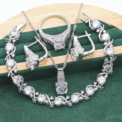 Exquisite Black White Crystal 925 Silver Jewelry Sets For Women (9)