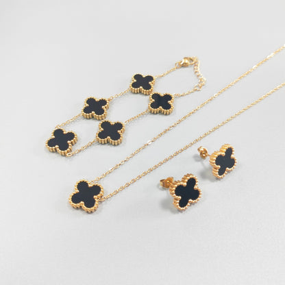 Fashion Electroplated 18K Gold Titanium Steel Clover Jewelry Set (5)