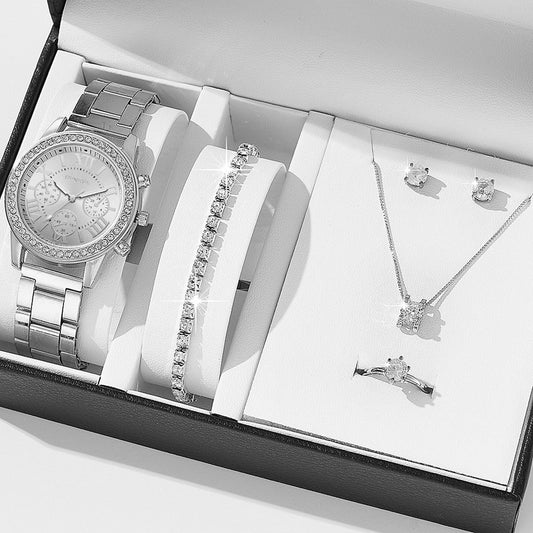 Geneva Style Women's Steel Strap Watch with Jewelry Set