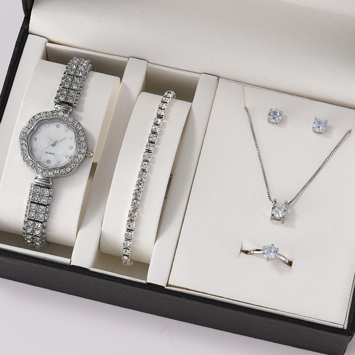 Geneva Style Women's Steel Strap Watch with Jewelry Set (5)