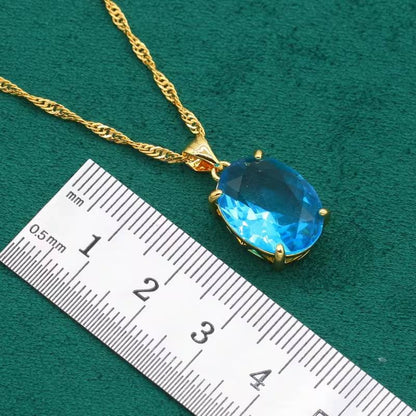 Geometric Blue Gemstone Gold Jewelry Set for Women (3)