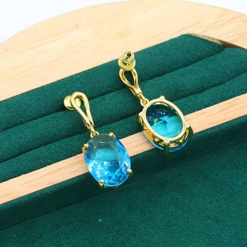 Geometric Blue Gemstone Gold Jewelry Set for Women (4)