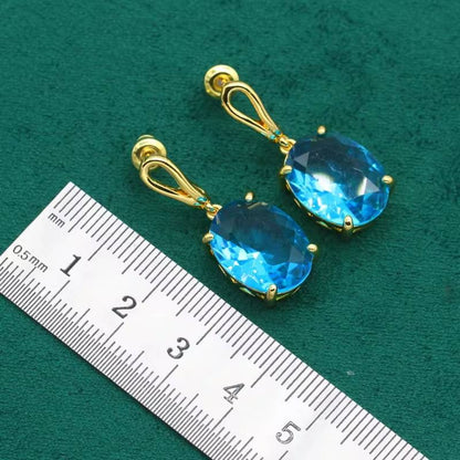 Geometric Blue Gemstone Gold Jewelry Set for Women (5)