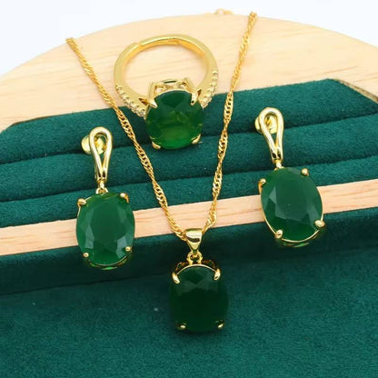 Geometric Blue Gemstone Gold Jewelry Set for Women (8)