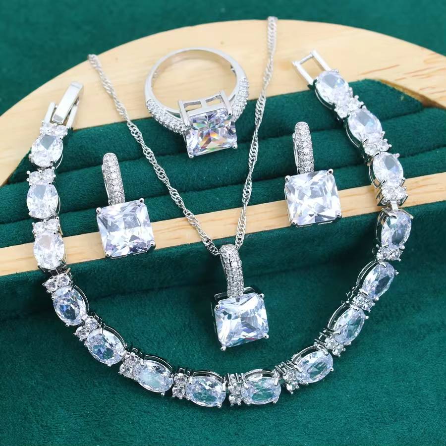 Geometric Blue Zircon 925 Silver Jewelry Set - Women's Mother's Day Gift (10)