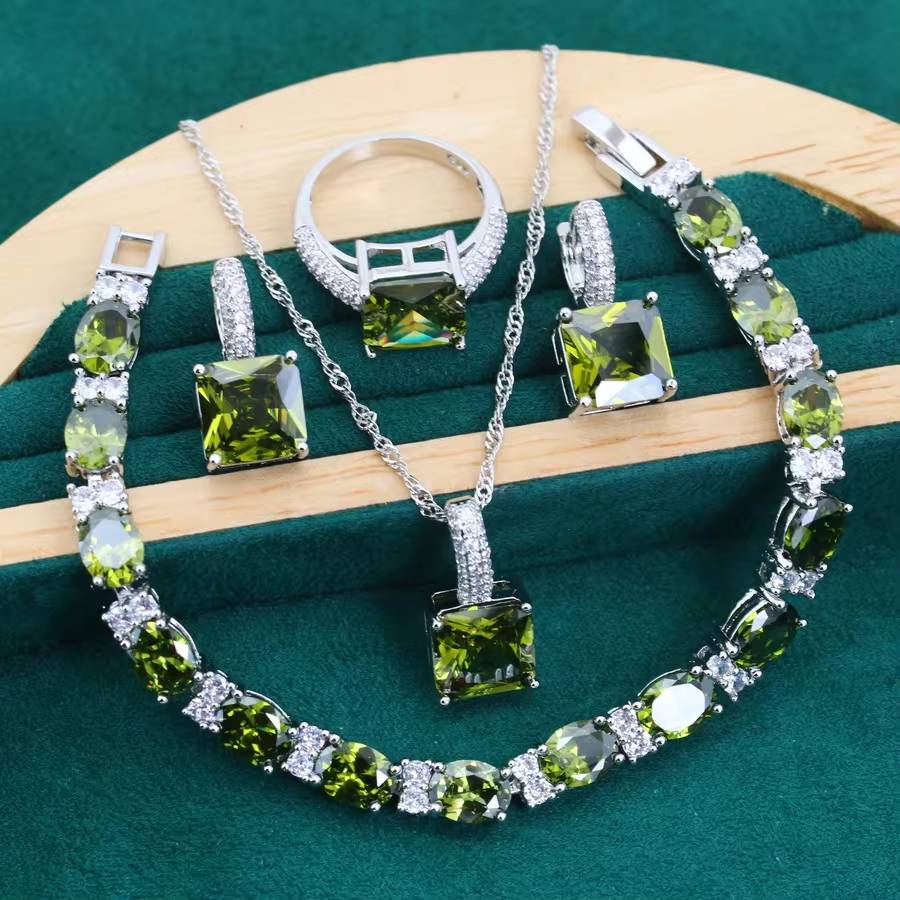 Geometric Blue Zircon 925 Silver Jewelry Set - Women's Mother's Day Gift (11)