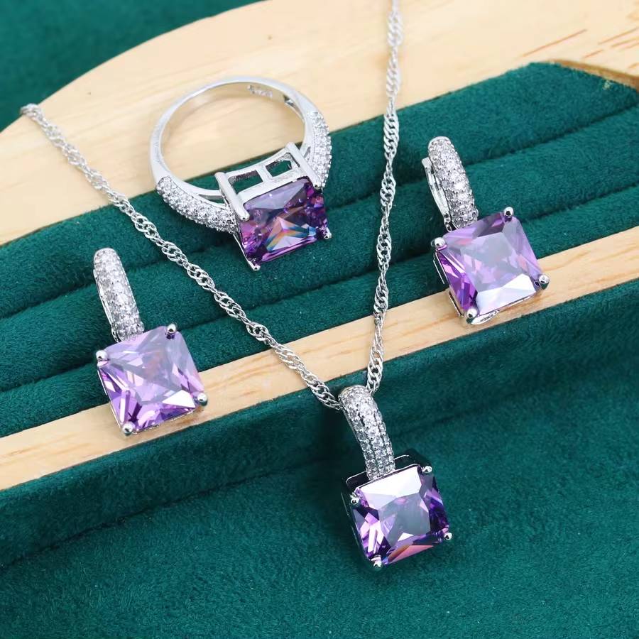 Geometric Blue Zircon 925 Silver Jewelry Set - Women's Mother's Day Gift (12)