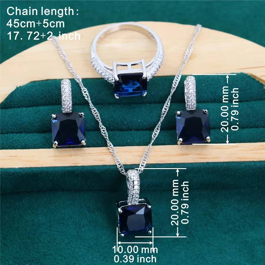 Geometric Blue Zircon 925 Silver Jewelry Set - Women's Mother's Day Gift (2)