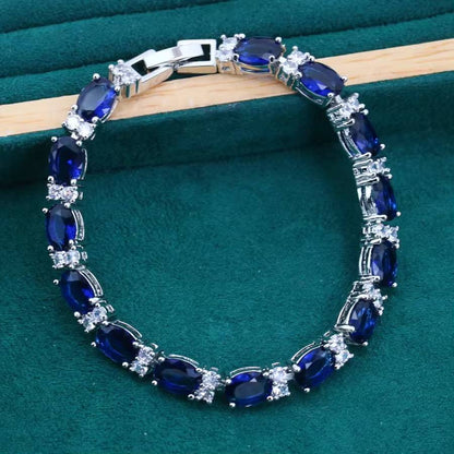 Geometric Blue Zircon 925 Silver Jewelry Set - Women's Mother's Day Gift (6)