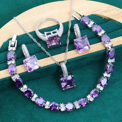 Geometric Blue Zircon 925 Silver Jewelry Set - Women's Mother's Day Gift (8)