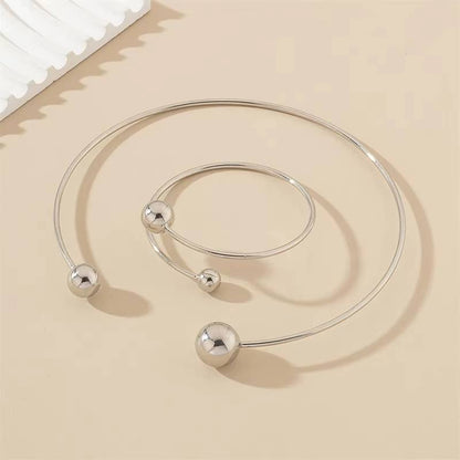 Geometric Metal Round Ball Torques Choker Necklace Set (2)