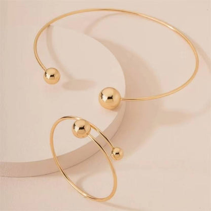 Geometric Metal Round Ball Torques Choker Necklace Set (3)