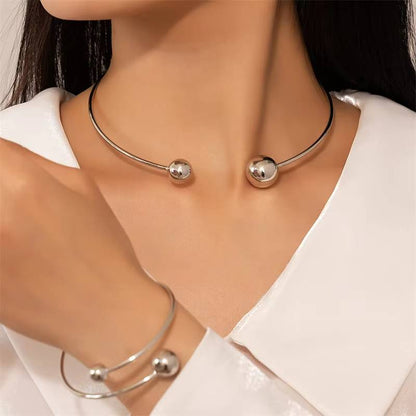 Geometric Metal Round Ball Torques Choker Necklace Set (6)