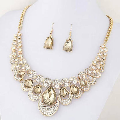 Gold Charm Jewelry Set Drop Earrings, Pendant Choker Necklace (5)