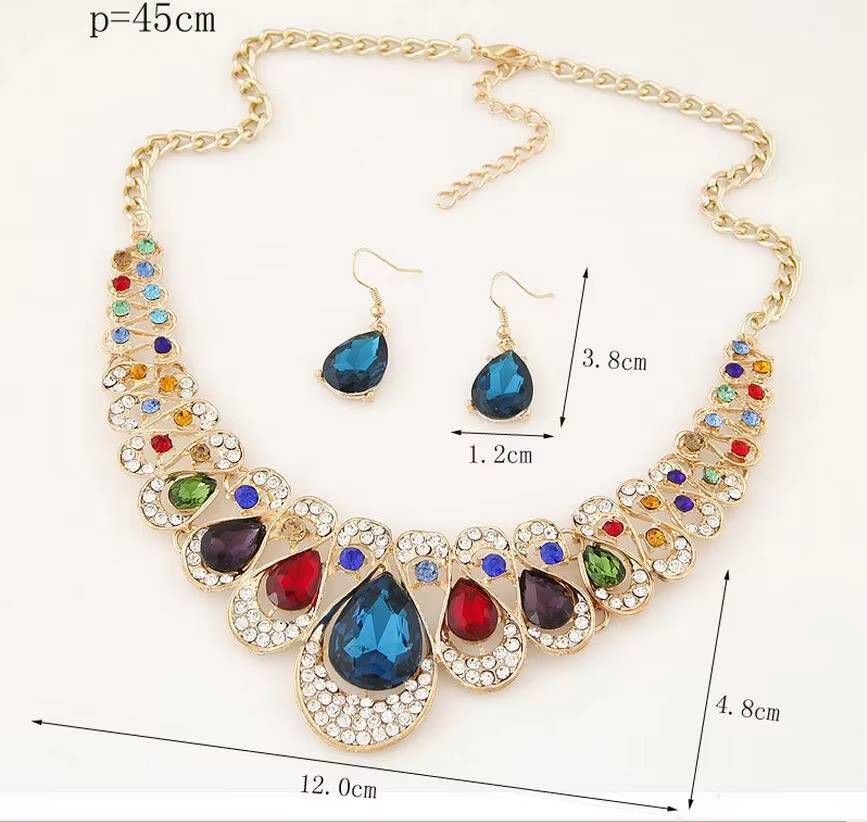 Gold Charm Jewelry Set Drop Earrings, Pendant Choker Necklace (6)