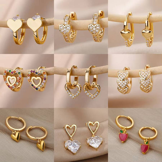 Gold Stainless Steel Zircon Heart Earrings Jewelry Mujer Accesorios