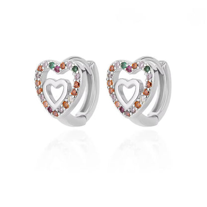 Gold Stainless Steel Zircon Heart Earrings Jewelry Mujer Accesorios (10)