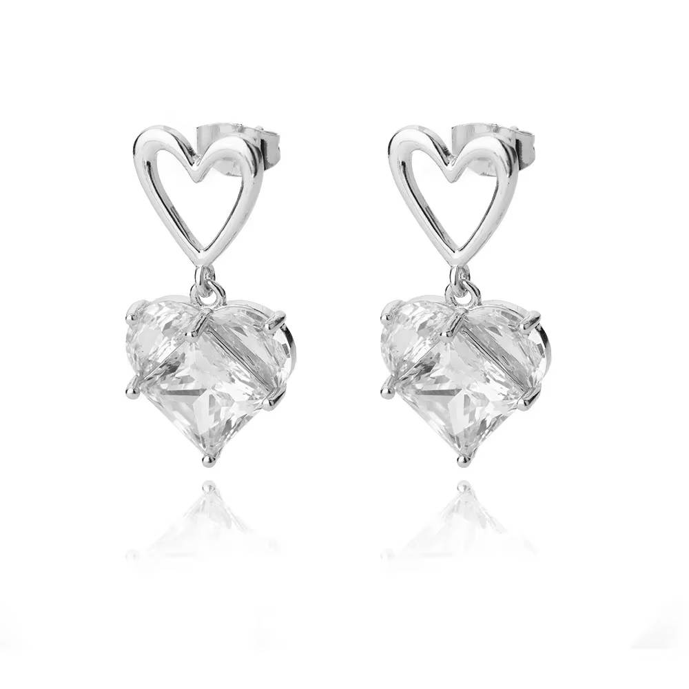 Gold Stainless Steel Zircon Heart Earrings Jewelry Mujer Accesorios (20)