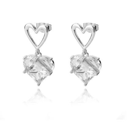 Gold Stainless Steel Zircon Heart Earrings Jewelry Mujer Accesorios (20)