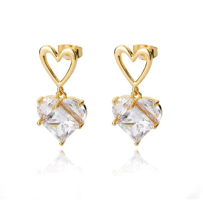 Gold Stainless Steel Zircon Heart Earrings Jewelry Mujer Accesorios (23)