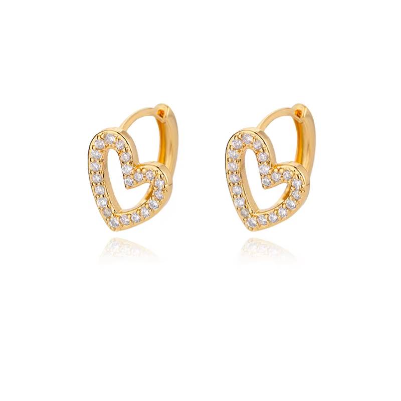 Gold Stainless Steel Zircon Heart Earrings Jewelry Mujer Accesorios (28)