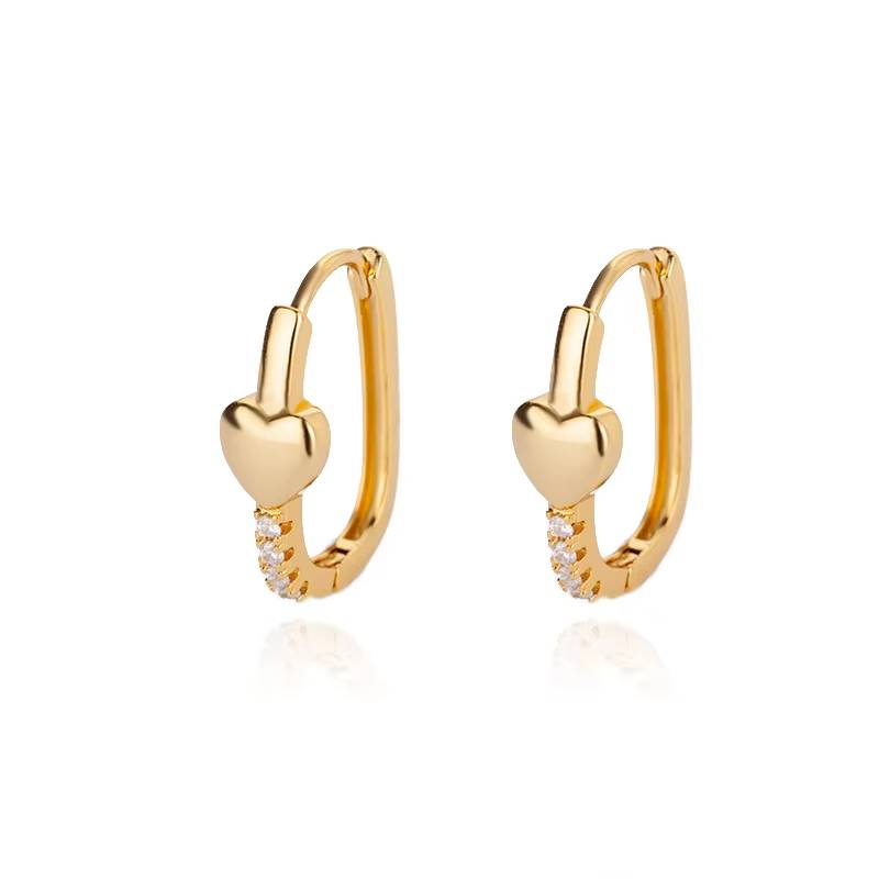 Gold Stainless Steel Zircon Heart Earrings Jewelry Mujer Accesorios (29)