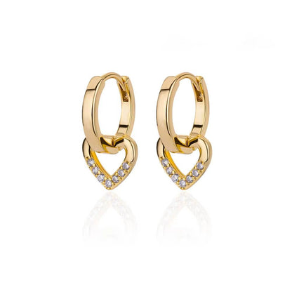 Gold Stainless Steel Zircon Heart Earrings Jewelry Mujer Accesorios (7)