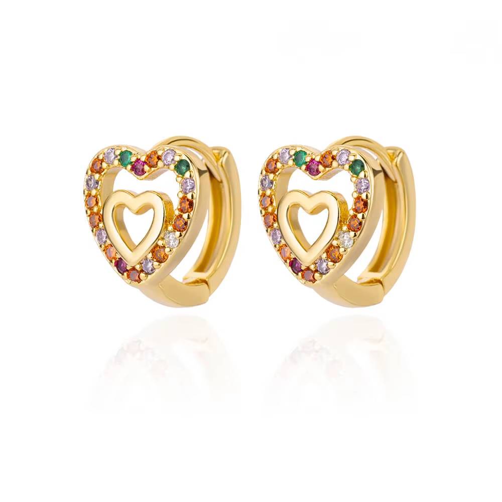 Gold Stainless Steel Zircon Heart Earrings Jewelry Mujer Accesorios (9)