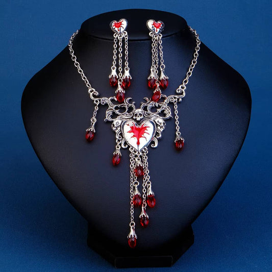 Halloween Bloody Rhinestone Necklace Set & Earrings