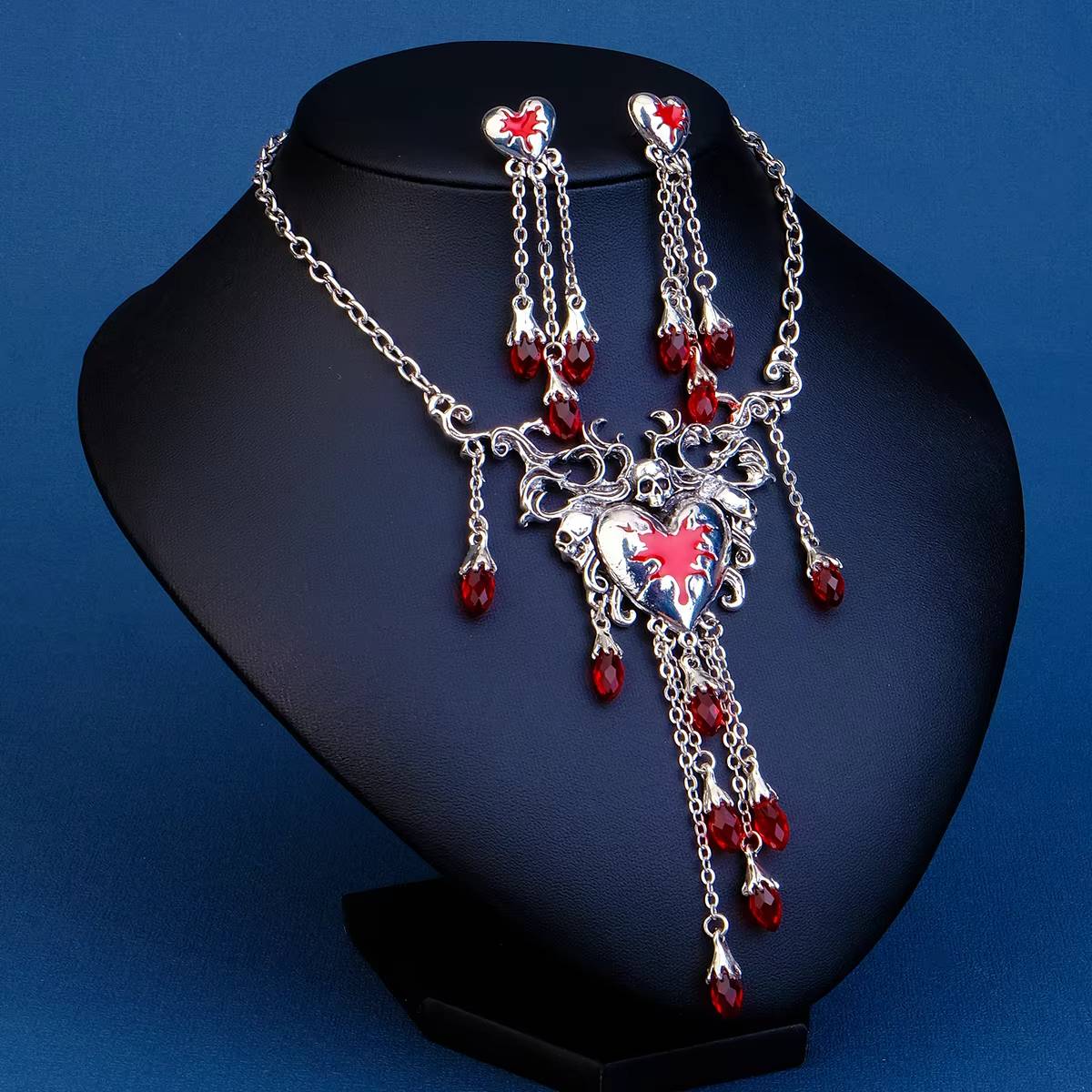 Halloween Bloody Rhinestone Necklace Set & Earrings (2)