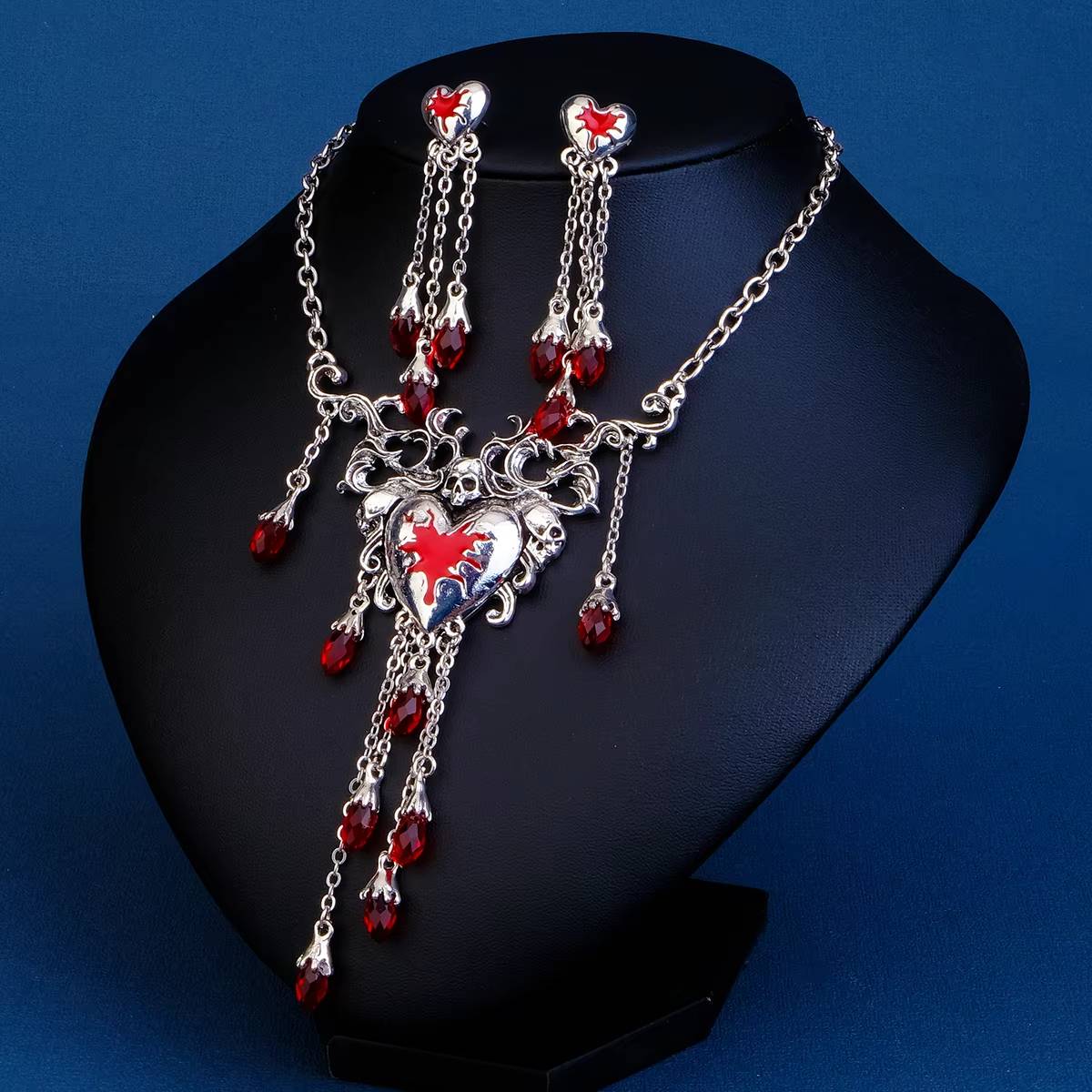 Halloween Bloody Rhinestone Necklace Set & Earrings (3)