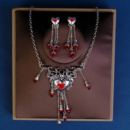 Halloween Bloody Rhinestone Necklace Set & Earrings (4)