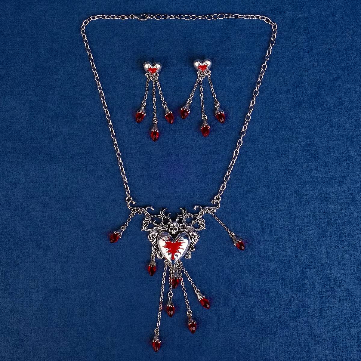 Halloween Bloody Rhinestone Necklace Set & Earrings (6)