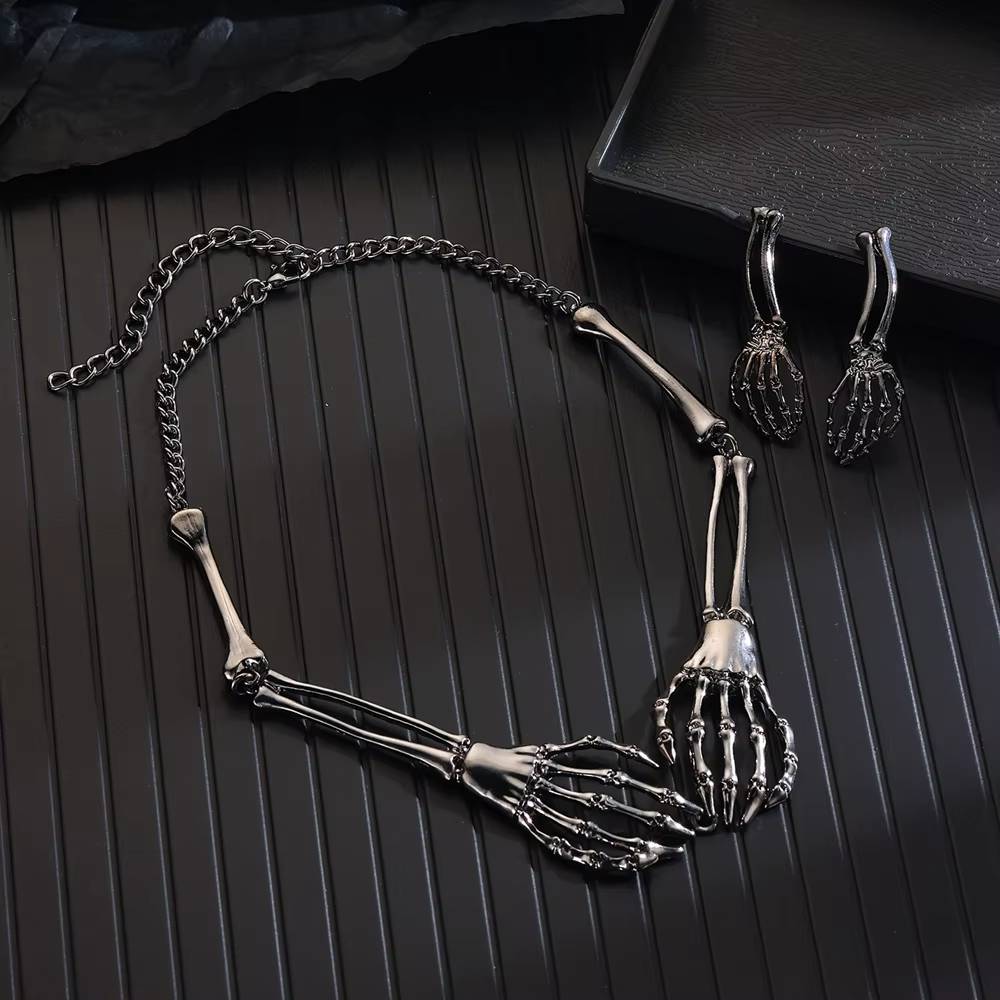 Halloween Jewelry Set Punk Metal Hollow Bone Ghost Hand (5)