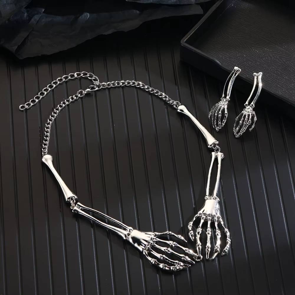 Halloween Jewelry Set Punk Metal Hollow Bone Ghost Hand (6)