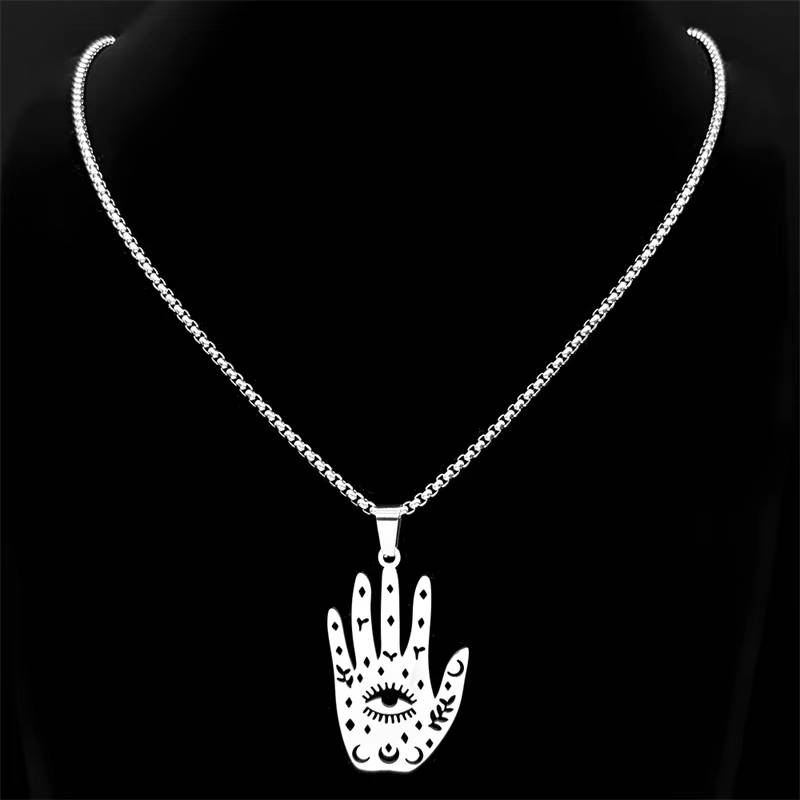 Hamsa Hand Evil Eye Hollow Necklace Earring Set