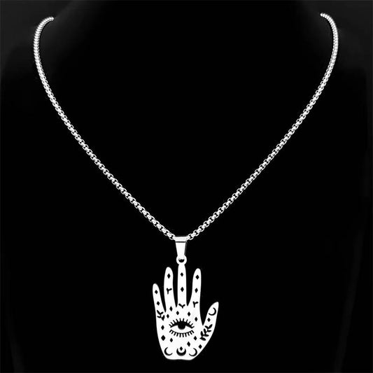 Hamsa Hand Evil Eye Hollow Necklace Earring Set