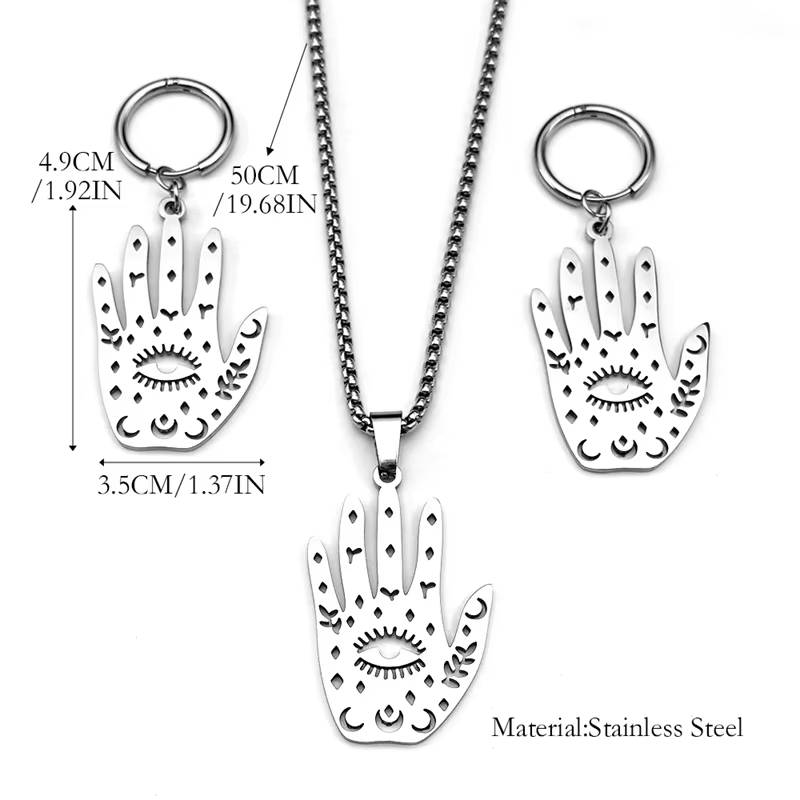 Hamsa Hand Evil Eye Hollow Necklace Earring Set (4)